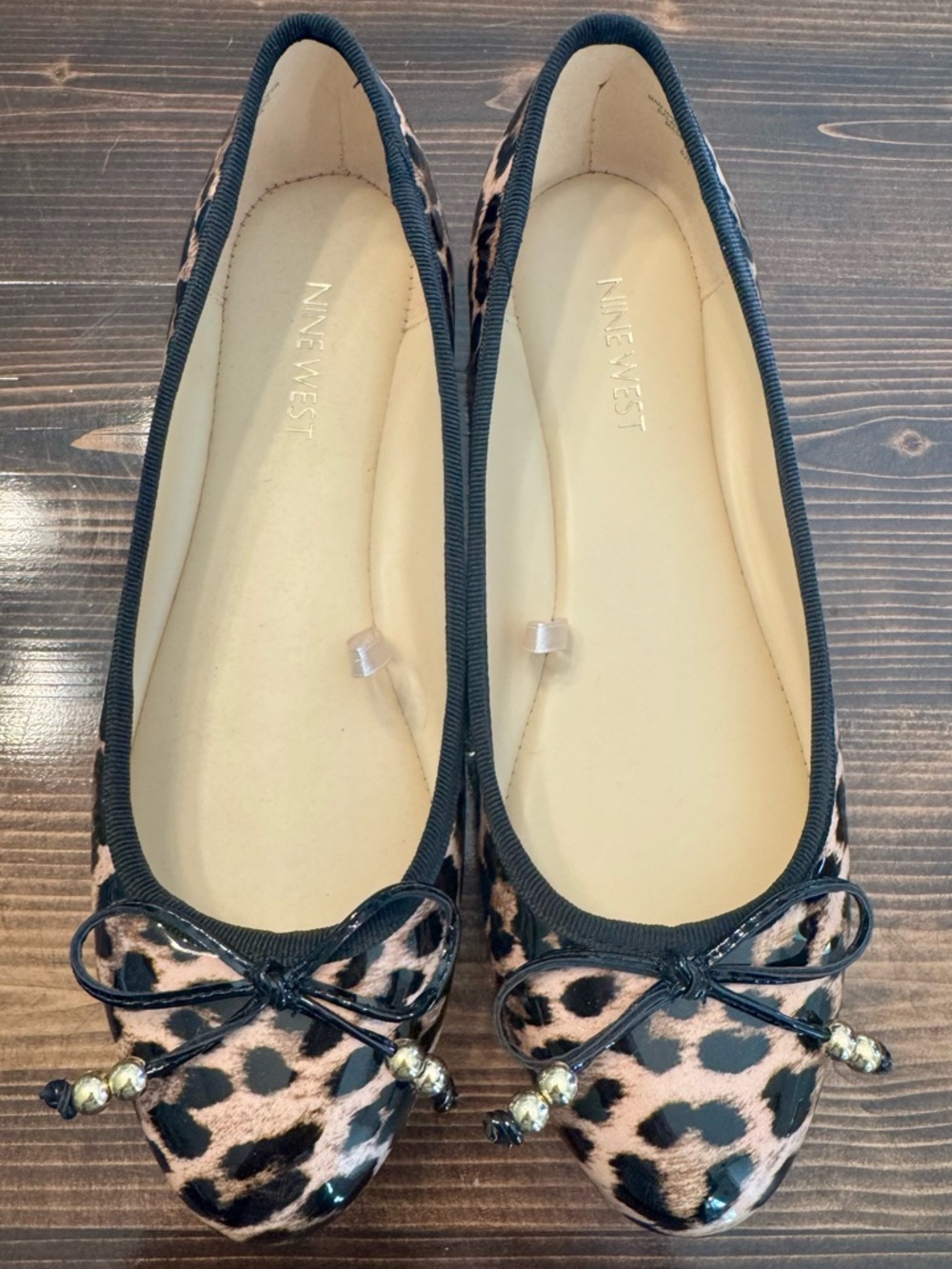 NEW Nine West Patent Leopard Ballet‎ Flats - Black & Tan Size 8